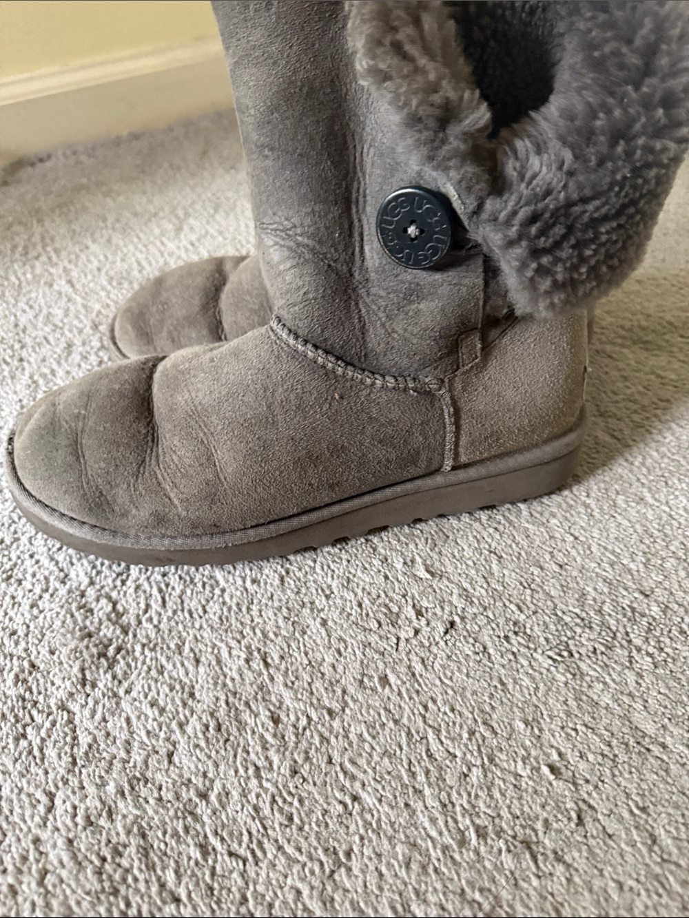 UGG Women's Button-Accent Suede Boot in Gray Brown